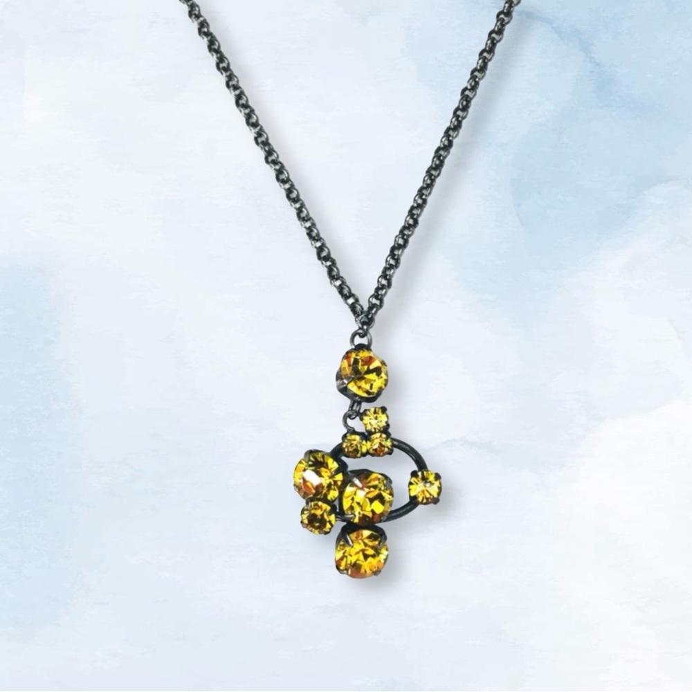 GIVENCHY Black Rhodium Yellow Rhinestone Necklace